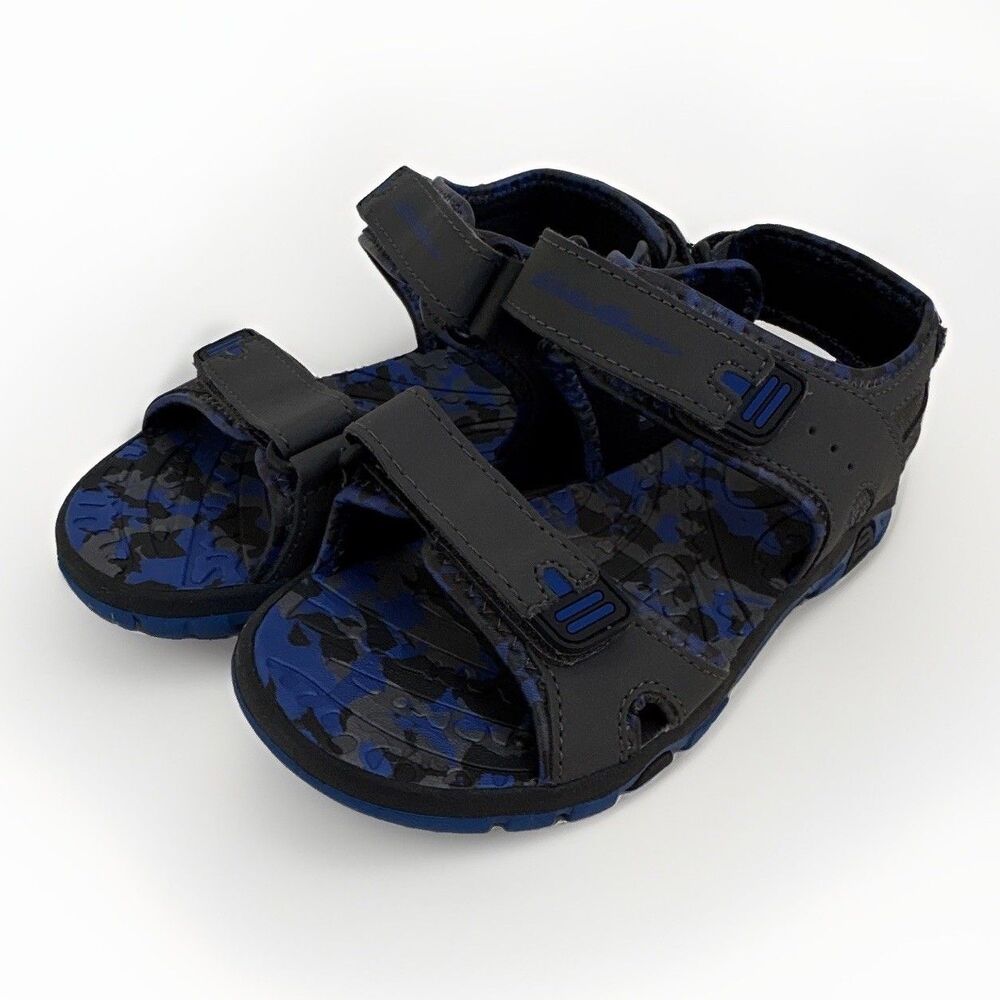 NWOB Boys Eddie Bauer Dark Gray/Blue Jordan River Hook & Loop Sandals Size 3
